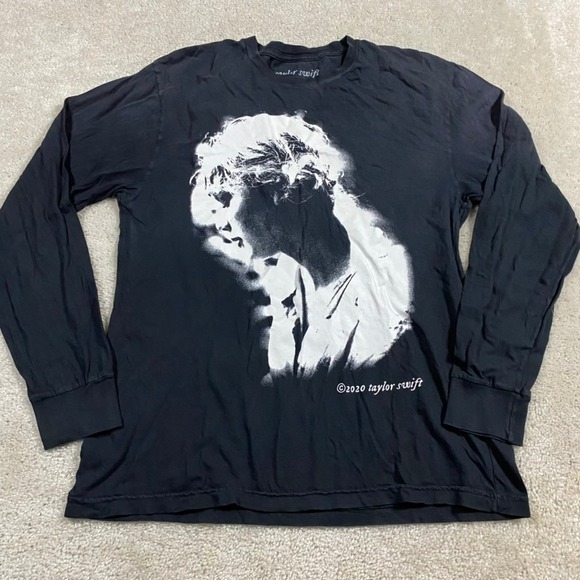 Taylor Swift Merch Tops - Taylor Swift Folklore Album Long Sleeve Graphic T-Shirt Black Large 2020 Merch